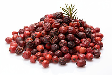 vibrant pile of mixed red peppercorns artfully arranged on clean white background surface