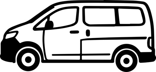 Minimal Van Vector Illustration – Monochrome Side View Line Art for Transport, Travel and Commercial Automotive Design