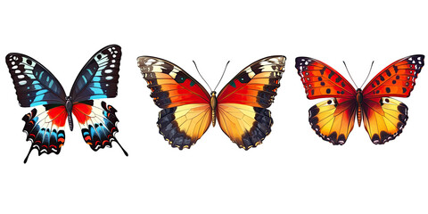 Naklejka premium Three colorful butterflies against a black background