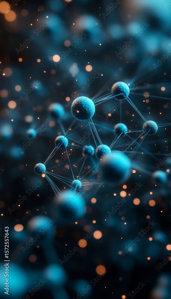 Poster digital communication background with nodes and abstract surfaces featuring innovative textures