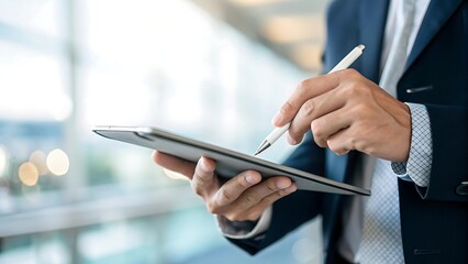 Professional Businessman Using Digital Tablet and Stylus Pen for Modern Business Productivity and Efficiency.