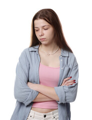 Portrait of teenage girl on white background