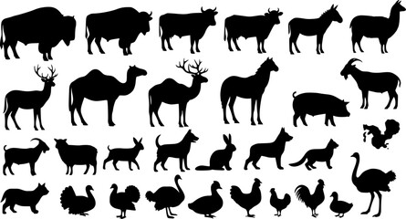 Naklejka premium black animals silhouette vector on white background