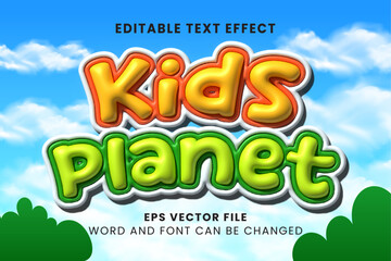 Kids planet colorful 3d editable inflated text effect