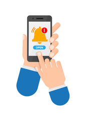 Hand holds phone with notifications icon on the smartphone screen stock illustration