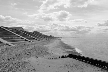Concrete sea wall at Heacham, Norfolk, UK