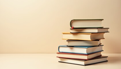 Fototapeta premium Stacked Books on a Light Background with Soft Lighting and Minimalistic Design Aesthetic