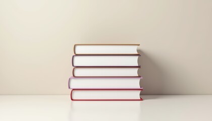 Fototapeta premium Stack of Five Colorful Books on a Clean White Surface Against a Neutral Background