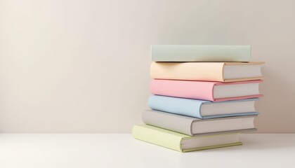 Colorful Stacked Books on a Minimalist Background for Educational and Literary Concepts