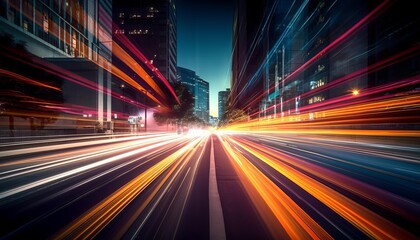 abstract long exposure dynamic speed light trails in an urban environment