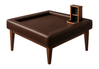 A luxurious, leather-wrapped gaming table with a built-in dice tower, perfect for a dedicated board game room in a large house.
