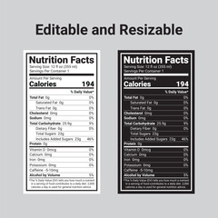 Editable and Resizable Twisted Tea Nutrition Facts Label Template