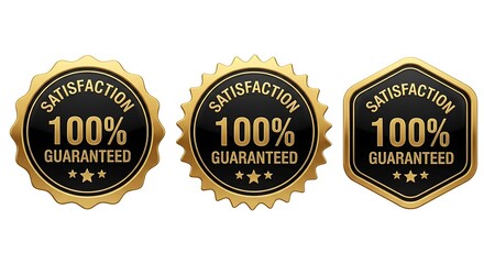 Gold 100 percent satisfaction guaranteed badges for quality assurance