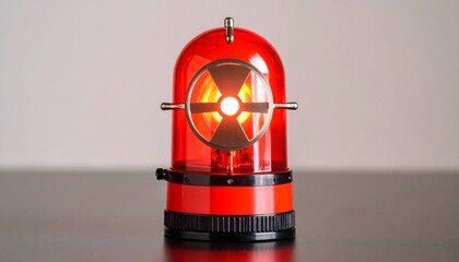 A glowing red siren lamp with a radiation symbol offers an alarm or danger concept