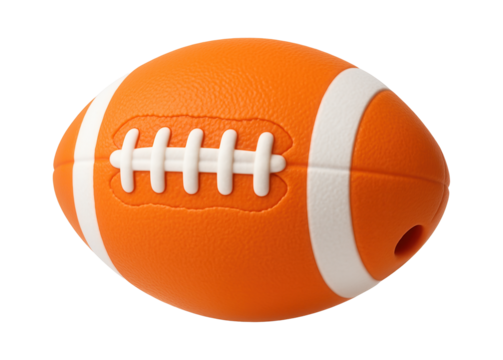 Squeaky toy shaped like a miniature football, suitable for an outdoor play area in a school.