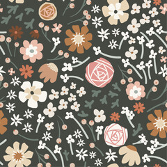 Dark floral vector seamless pattern