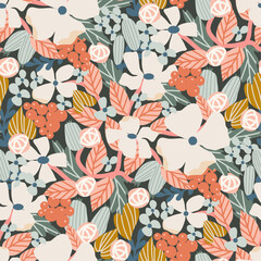 Hand drawn floral seamless vector pattern