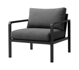 Garden chair with removable cushions and a steel frame, great for a rooftop terrace.