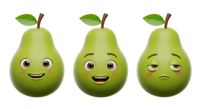 Cartoon pears with different emotions