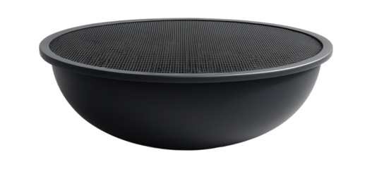 Mesh-covered rainwater basin for a large estate, providing a shallow, wide surface to maximize rain capture while preventing animal access.