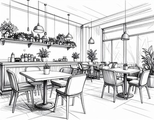 Interior Sketch Of Modern Restaurant Design