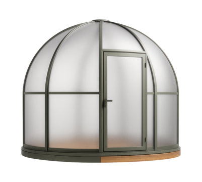 Freestanding greenhouse with a dome shape and UV-resistant panels suitable for a small urban garden to extend the growing season.