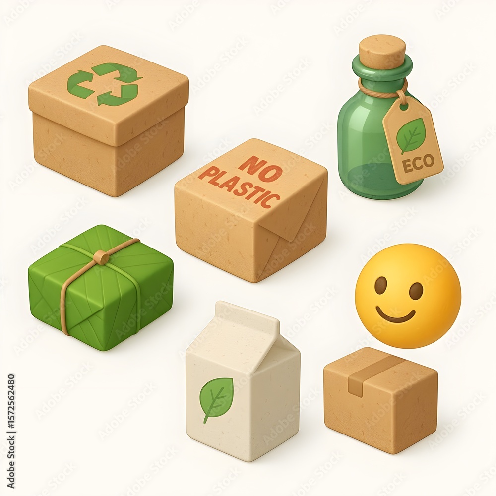 Aufkleber eco-friendly packaging a 3d isometric ui ux set with transparent background for sustainable design p