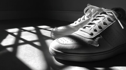 Clean angular shadows across shoe on studio surface 
