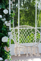 white bench in a garden