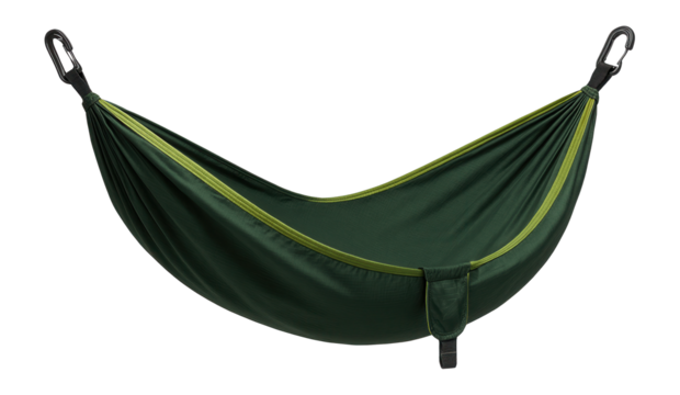Portable nylon hammock with carabiners and tree straps for hiking adventures