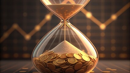 Hourglass with Sand and Coins Symbolizing Time and Wealth