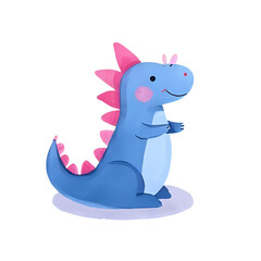 Naklejka premium a single isolated pink and blue watercolor dinosaur with a cute smile