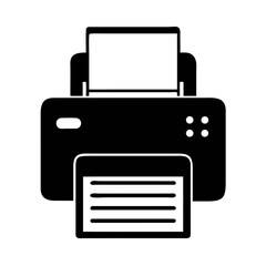 Printer Icon with Paper: Document Printing, Scanning, and Copying Machine Silhouette