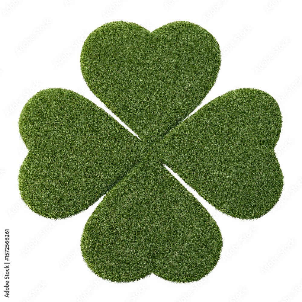 Poster isolate transparent drone view of grass patch green clover shaped grass patch isolated on white back