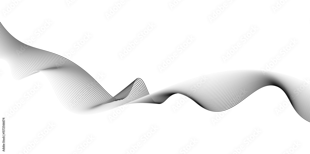 Aufkleber abstract grey wave lines on transparent background. grey wave swirl, frequency sound wave,twisted cu