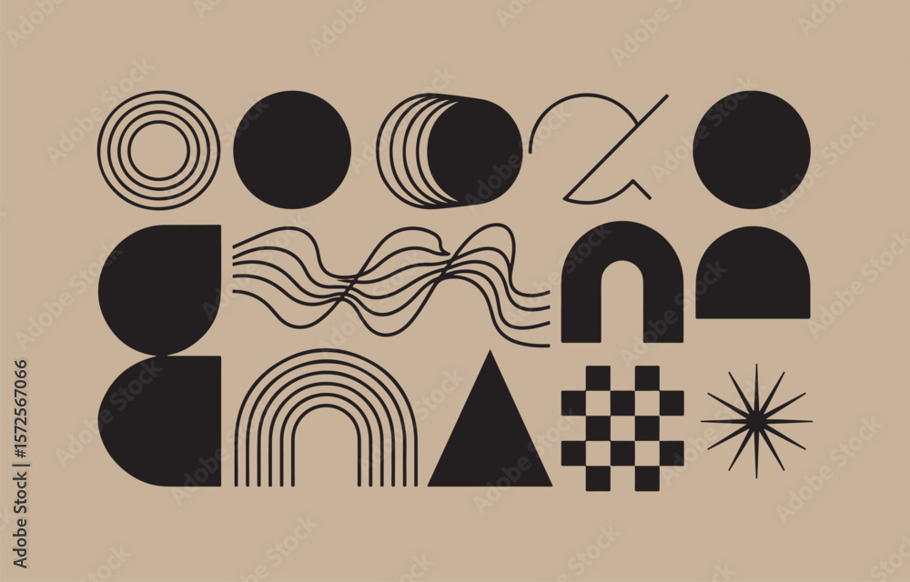 Aufkleber abstract geometric shapes collection featuring circles arches waves triangle checkerboard and starbu