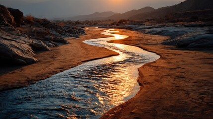 Serene Sunset Over Undulating Muddy Riverbank