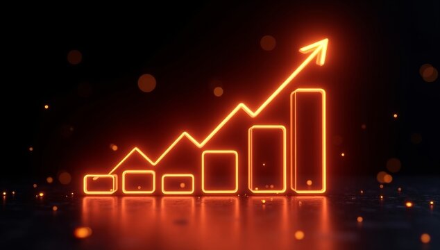 Business graph with upward arrow on red background showing financial growth stock chart showing financial decline