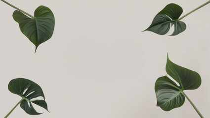 Naklejka premium Elegant Botanical Frame: Green Canna Leaves on Neutral Background with Copy Space