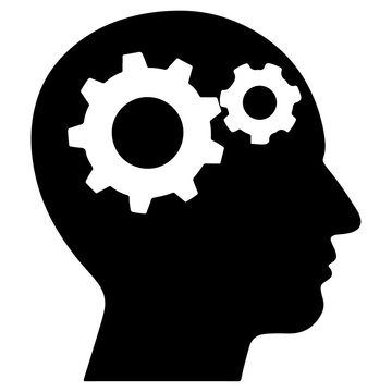 Silhouette of a human head with gears, symbolizing the intricate processes of the mind, intelligence, and the generation of ideas