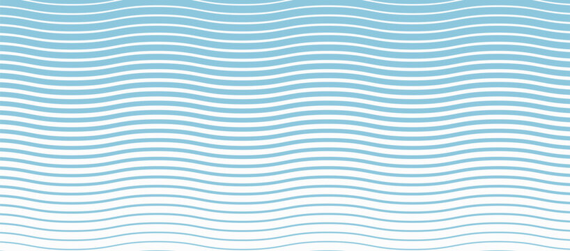Blue and beige diagonal wavy lines seamless pattern. Simple vector abstract liquid stripes background. Funky groovy texture with diagonal waves