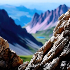 Sharp Rocky Ridge and Glacial Lakes Mountain Landscape