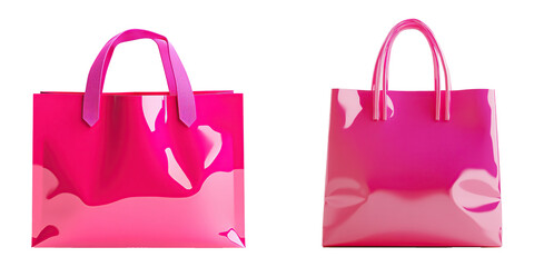 Collection of a pink retail shopping bags for gifts and purchases, perfect for fashion and store design on transparent background. PNG