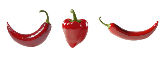 Collection of bright, isolated and organic hot red chilies, offering a refreshing spicy flavor on transparent. PNG