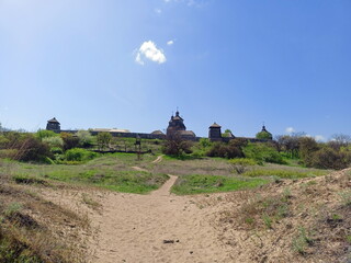 Panorama of the rocky road from the Dnieper coast to the ancient watchtowers of the Zaporizhian Sich.