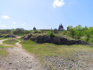 Panorama of the rocky road from the Dnieper coast to the ancient watchtowers of the Zaporizhian Sich.