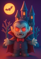 Cartoon vampire with spooky castle