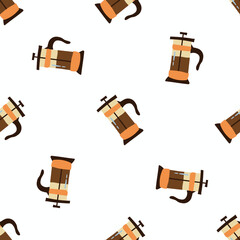 French Press Coffee Seamless Pattern Illustration. Endless textures for your design