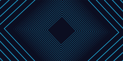 Abstract blue glowing geometric lines on dark background. Modern shiny blue rounded square lines pattern. Futuristic technology concept. Suit for poster, cover, banner, presentation, website, flyer