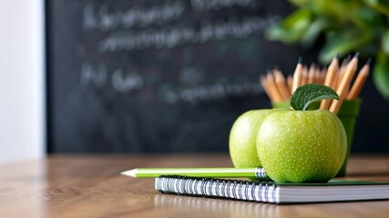 Apple and pencil still life on desk for education and learning concept - Powered by Adobe